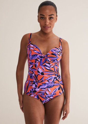 Phase Eight Leaf Print Swimwear Purple/Orange Canada | RMDESZ-503